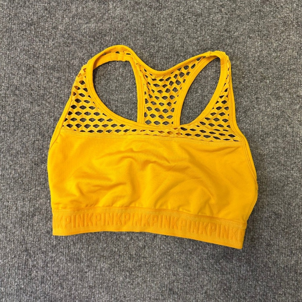 Victoria's Secret PINK Sports Bra Womens Size M Yellow Ultimate Mesh Racerback